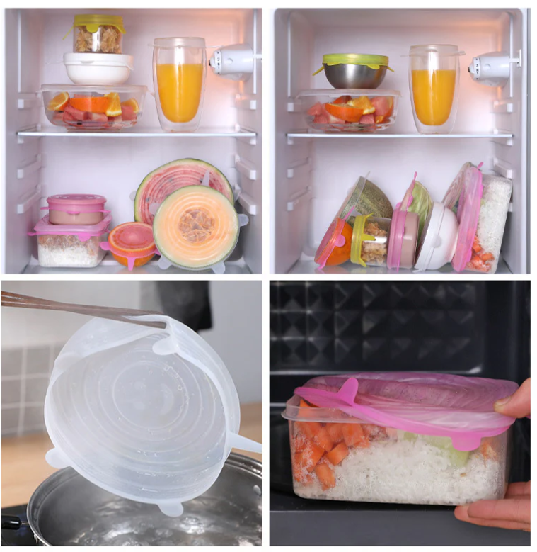 Conjunto de 6 Capas de Silicone Stretch Reutilizáveis para Alimentos e Acessórios de Cozinha