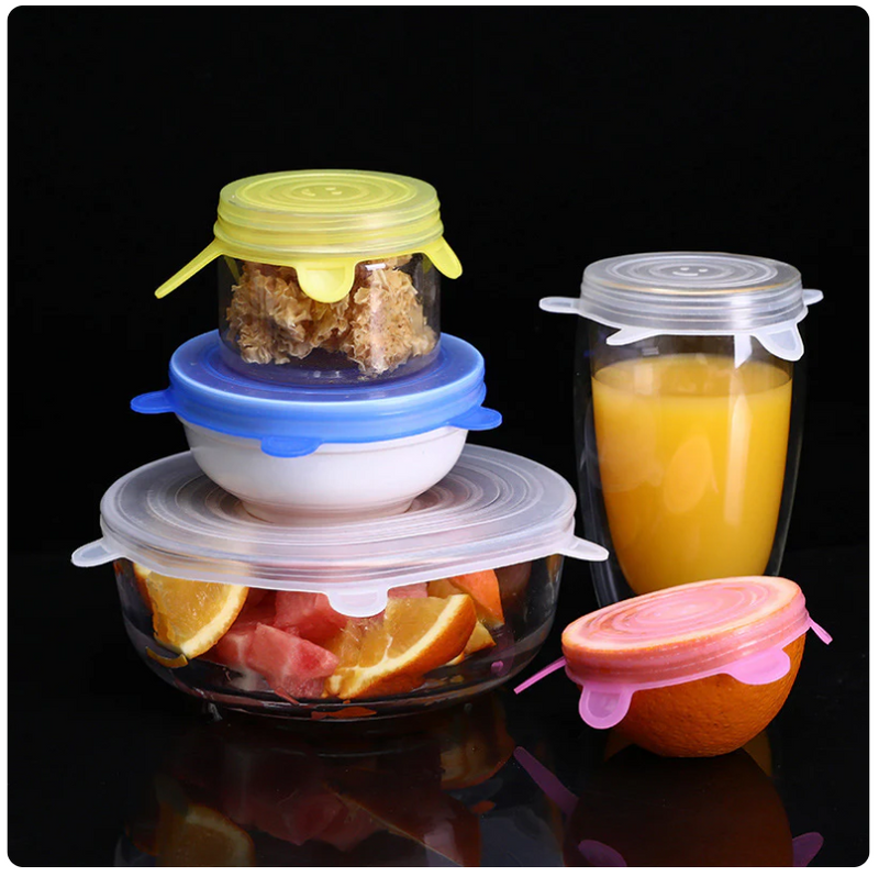 Conjunto de 6 Capas de Silicone Stretch Reutilizáveis para Alimentos e Acessórios de Cozinha