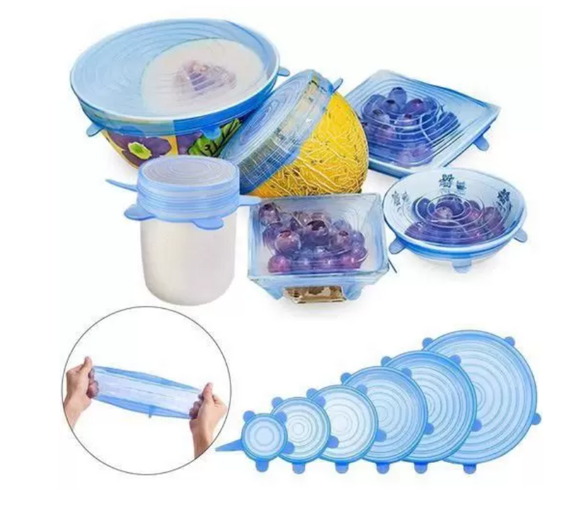 Conjunto de 6 Capas de Silicone Stretch Reutilizáveis para Alimentos e Acessórios de Cozinha