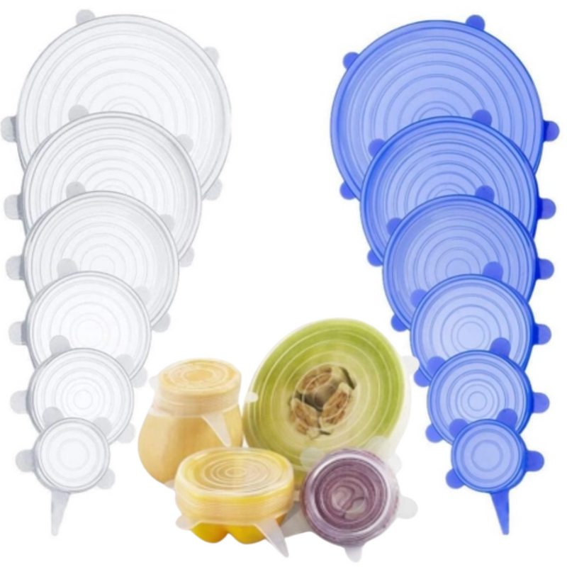 Conjunto de 6 Capas de Silicone Stretch Reutilizáveis para Alimentos e Acessórios de Cozinha