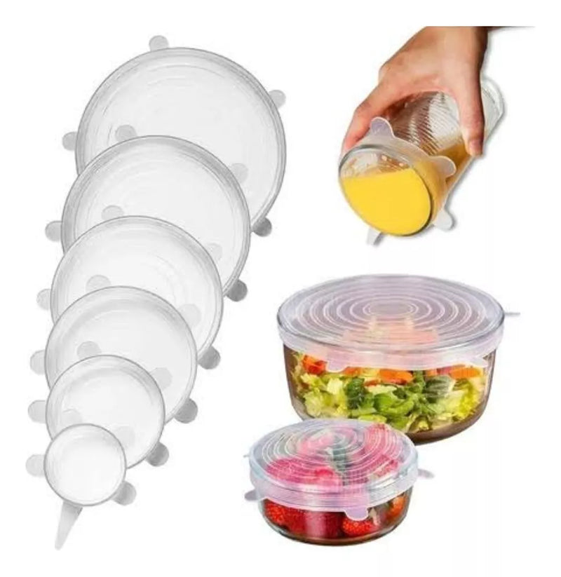 Conjunto de 6 Capas de Silicone Stretch Reutilizáveis para Alimentos e Acessórios de Cozinha