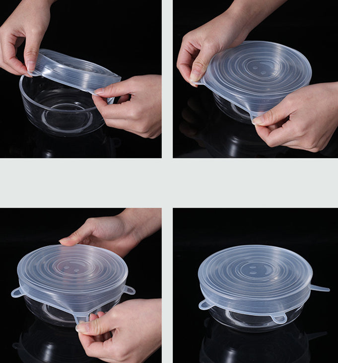 Conjunto de 6 Capas de Silicone Stretch Reutilizáveis para Alimentos e Acessórios de Cozinha