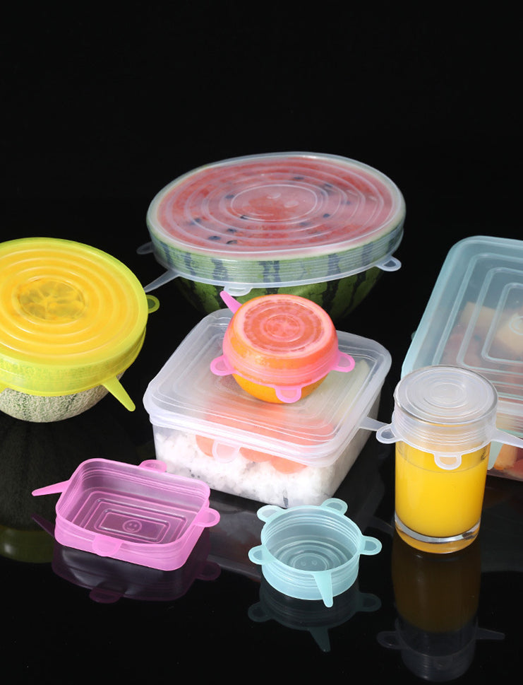 Conjunto de 6 Capas de Silicone Stretch Reutilizáveis para Alimentos e Acessórios de Cozinha