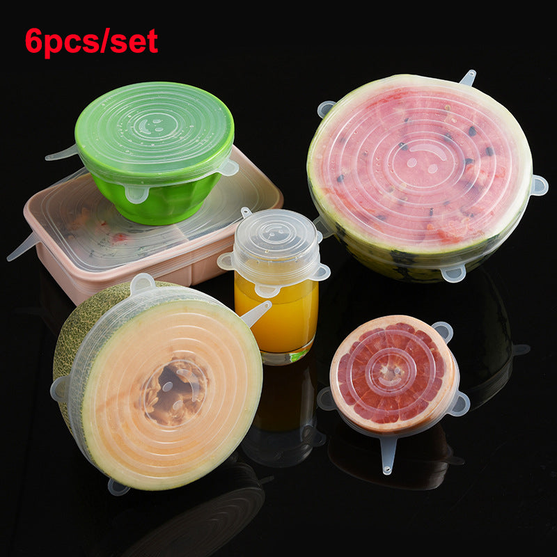 Conjunto de 6 Capas de Silicone Stretch Reutilizáveis para Alimentos e Acessórios de Cozinha